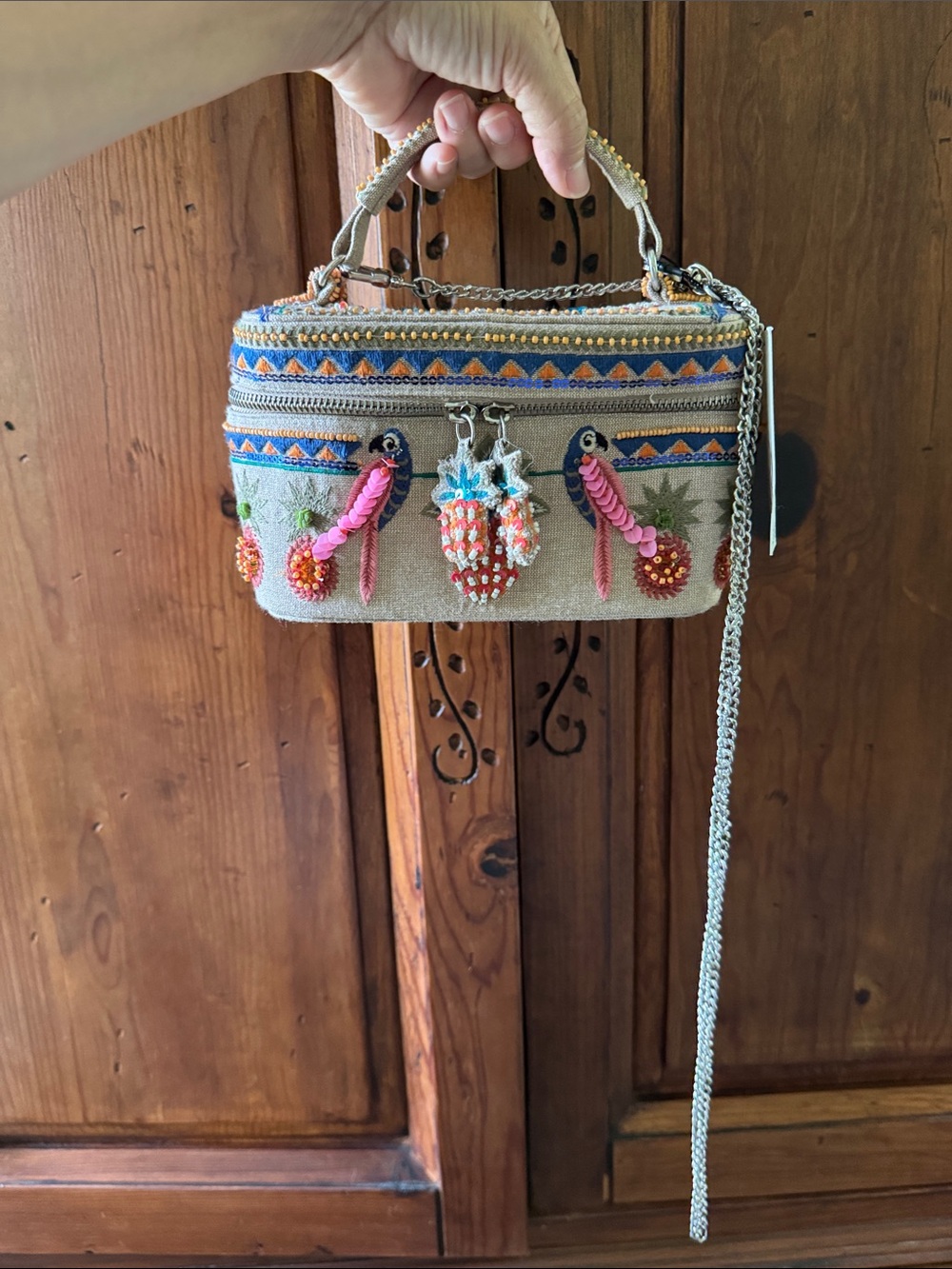 NWT ZARA BEADED TROPCIAL MOTIF VANITY BAG CROSSBODY CHAIN AND DUSTBAG - Picture 10 of 10